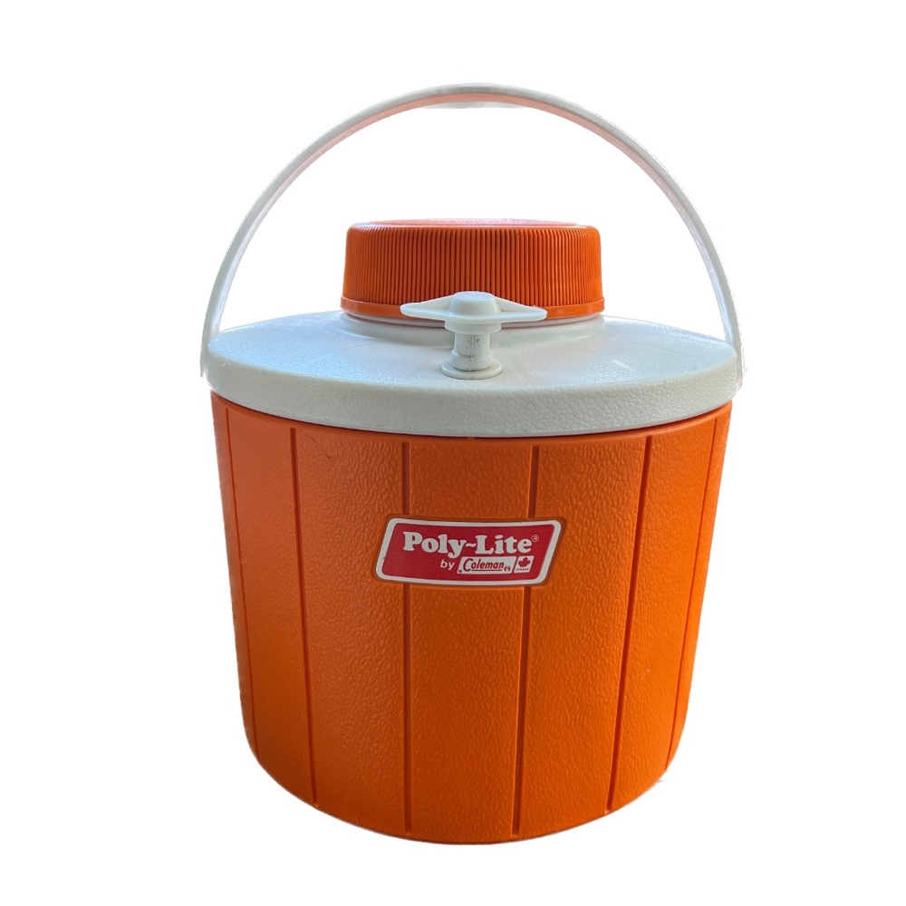 Vintage Poly-Lite Coleman 4L Thermos Jug Orange White Canada 70's Coleman Spout